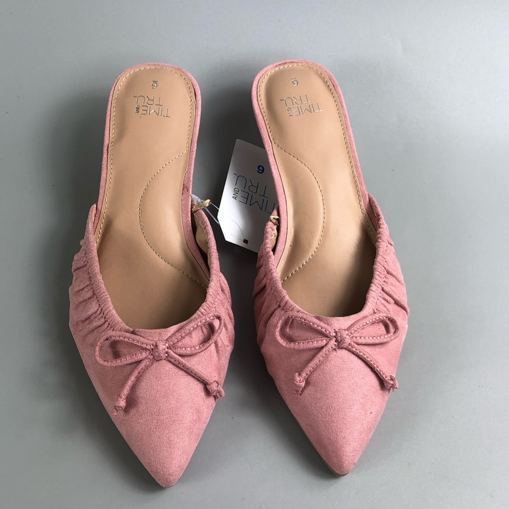 Time and Tru Pink Suede Slip-On Pointed Flats Size 6